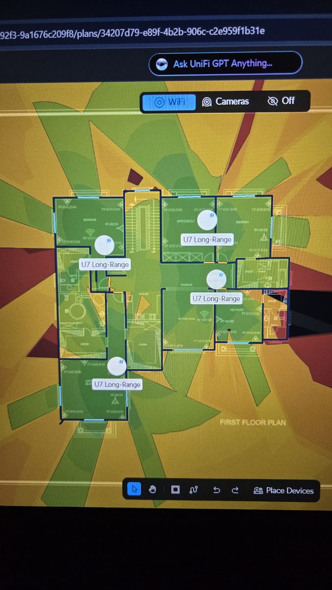 Wi-Fi coverage heat map and access point planning for an office floor
